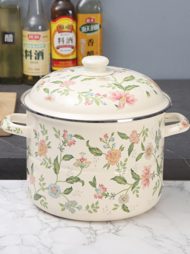 珐琅搪瓷蒸锅家用加厚平底汤锅炖锅电磁炉燃气通用带蒸片