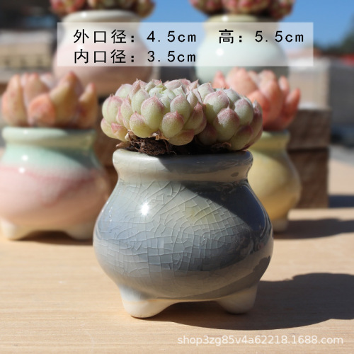 跨境爆款多肉花盆陶瓷小花盆冰裂迷你个性桌面透气多肉盆厂家批发