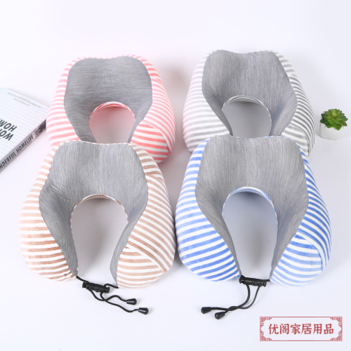 mori style fresh memory foam neck pillow u-shaped pillow slow rebound striped mixed color car leisure cervical spine pillow protection