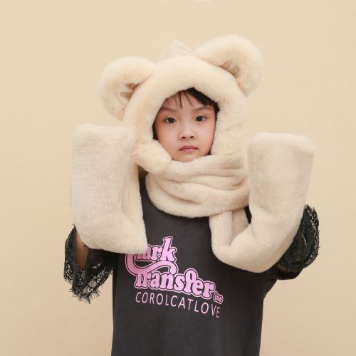 New Children‘s Hat Three-Piece Scarf Integrated Autumn and Winter Girls‘ Cute Super Cute Thickened Parent-Child Warm Scarf