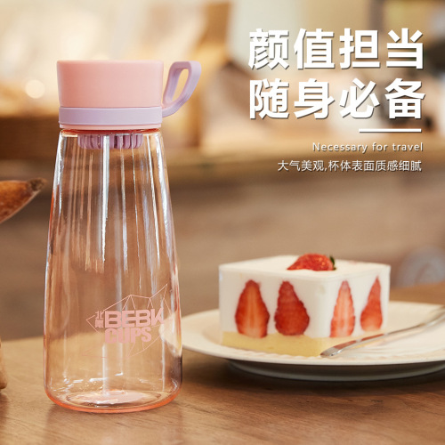 G446日用百货便携水杯男女生随手塑料杯带花茶漏高颜值太空杯厂家