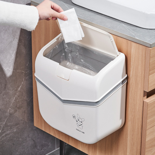 G104免打孔翻盖挂壁垃圾桶厨房浴室卫生间夹缝挂壁收纳压圈垃圾桶