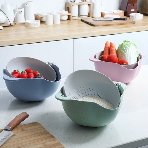 G420厨卫系列双层大号麦秆沥水篮 洗菜水果滴水筛 礼赠品淘米神器