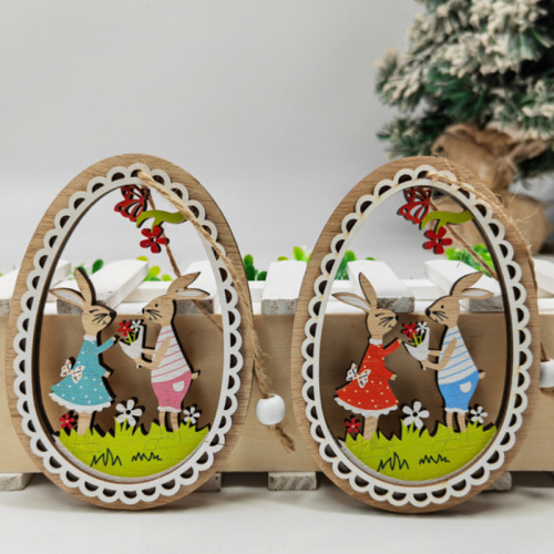 G813复活节彩蛋木质工艺品 兔子工艺品 居家桌面布置摆件批发