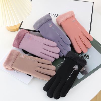 Women's autumn and winter wind and cold proof Waterproof warm with velvet five-finger gloves
