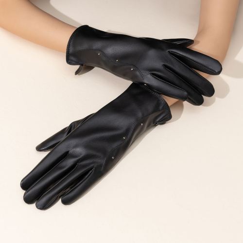 winter warm gloves thickened fleece touch screen windproof gloves pu leather electric car riding couple gloves ladies