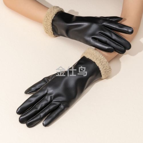 winter warm gloves thickened fleece touch screen windproof gloves pu leather electric car riding couple gloves women