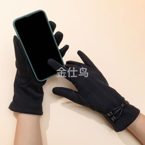 Suede Gloves Women‘s Winter Cycling Fleece-Lined Thermal Gloves Autumn and Winter New Finger Leakage Touch Screen Windproof Sports