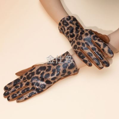 Suede Gloves Women's Winter Cycling Fleece-Lined Thermal Gloves Autumn and Winter New Snakeskin Pattern Touch Screen Gloves