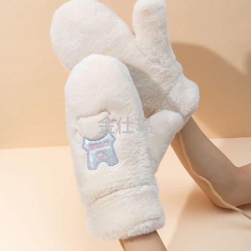 gloves winter female warm cute girl student cycling windproof cold-proof connected finger bag stuffy velvet thickened cotton