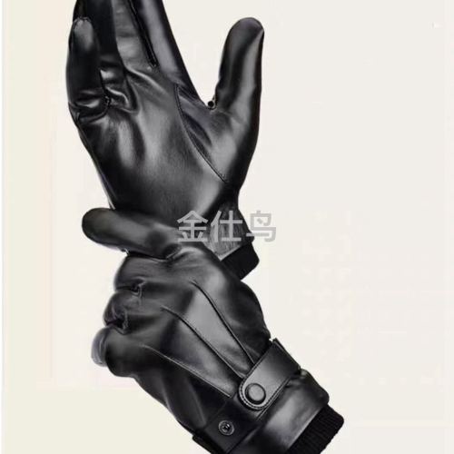 Leather Gloves Men‘s Winter Fleece Lined Padded Warm Keeping Windproof Waterproof Cycling Cycling Motorcycle Driving Thin Cotton Gloves
