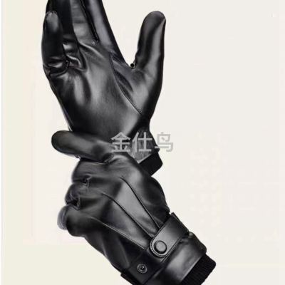 Leather Gloves Men's Winter Fleece Lined Padded Warm Keeping Windproof Waterproof Cycling Cycling Motorcycle Driving Thin Cotton Gloves