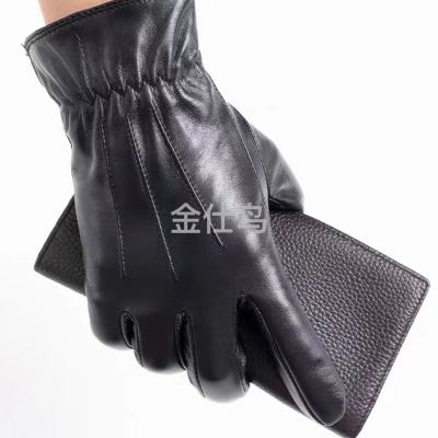 Leather Gloves Men's Winter Fleece-Lined Thickened Cycling Windproof, Waterproof and Warm Touch Screen Motorcycle Cotton Winter Riding Gloves