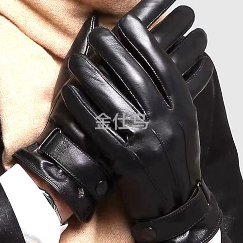 Leather Gloves Men‘s Winter Outdoor Cycling Motorcycle Windproof Cold-Proof Warm Fleece-Lined Winter Touch Screen Thickened Gloves