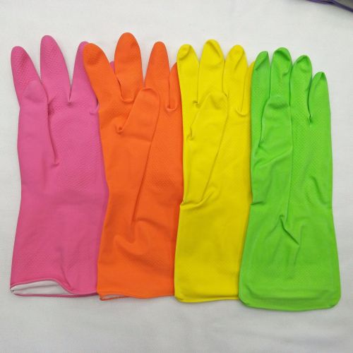 latex fleece spray household gloves laundry and dishwashing rubber cleaning gloves multi-color household gloves 60g
