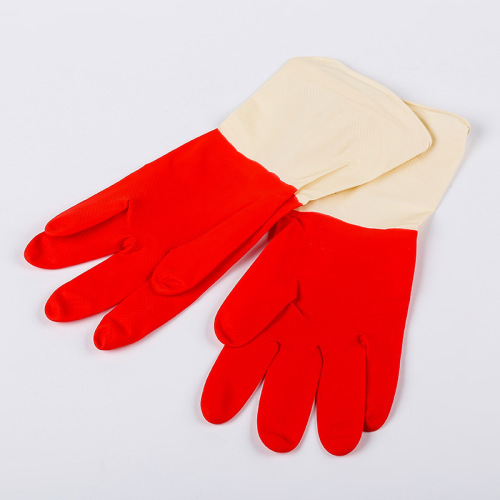 wholesale cleaning household labor protection gloves i kitchen dishwashing and washing clothes two-color latex gloves 80g