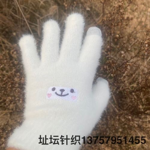 autumn and winter gloves women‘s korean-style cute fleece lined padded warm keeping student cycling five-finger cold-proof touch screen cotton gloves