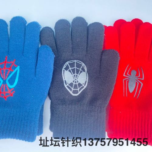 european and american russian spider-man offset printing children‘s gloves thickened warm outdoor student knitted boys‘ gloves