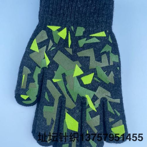 european and american russian outdoor offset printing boys‘ gloves camouflage offset printing warm thickened student touch screen knitted gloves