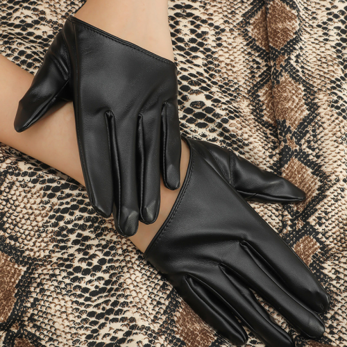 European and American New Black Leather Half Finger Gloves Women‘s Short Stretch Gloves Fashion Shooting Photo Accessories Gloves