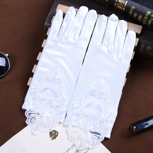 新娘手套定制手套新娘婚纱礼服手套定做有指缎面手套批发订制