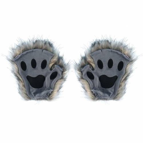 熊掌兽爪猫爪手套半指cosplay漫展道具可爱长毛绒万圣节手套欧美