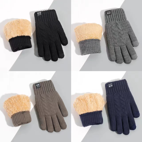 冬季针织保暖触屏防寒双层加绒男女手套批发韩版骑行情侣款男士款