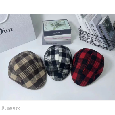 Large Plaid Tongue Pressing Cap Hats for the Elderly