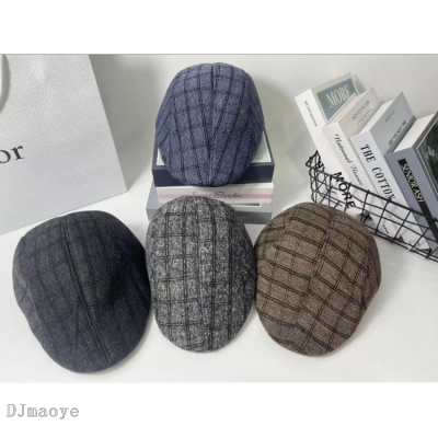 Square Plaid Tongue Pressing Cap Hats for the Elderly