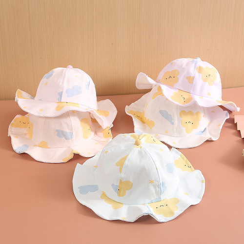 宝宝大檐遮阳帽春夏季透气薄款渔夫帽可爱公主帽太阳帽儿童帽子