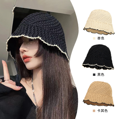 Hat Women's Straw Hat Korean Style Fashionable All-Matching Japanese Summer Thin Breathable Twill Ruffled Hollow Small Fresh Windproof