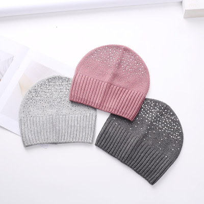 Korean Fashion Casual Solid Color Versatile Rhinestone Knitted Hat Hot Drill Wool Hat Fashion Warm Cold Hat