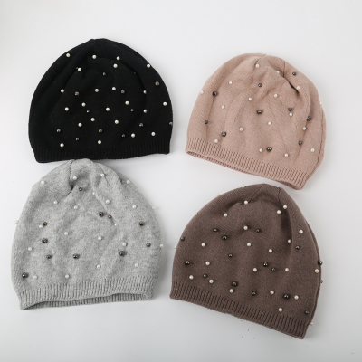 Autumn and Winter Women's Wool Warm Toque Pearl Sleeve Cap Korean Fashion Knitted Earflaps Cap Fashion All-Matching 」