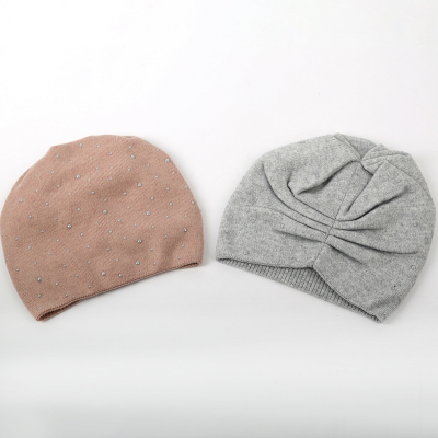 Hat Female Winter Knitting Woolen Cap Warm Toe Cap Beanie Hat Wool Pile Heap Cap Ceramic Drill Ladies Sleeve Cap 」