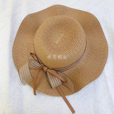 New Women's Beach Seaside Wave Hat Sun Protection Sun Hat with Wide Brim