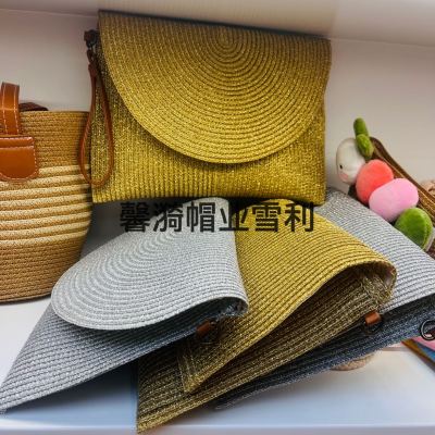 Gold Silk Bag Satchel Handbag Dual-Use Straw Bag Women's Bag