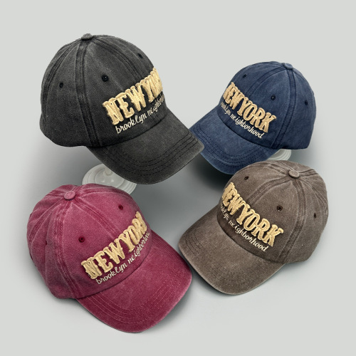 新款美式学院风字母刺绣棒球帽男女遮阳复古做旧休闲鸭舌帽子批发