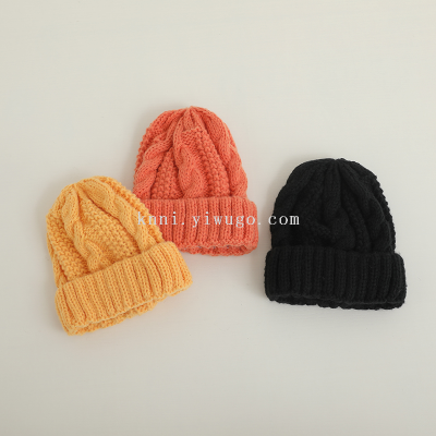 Hat Flanging Knitted Hat Autumn and Winter Warm Hat Winter Thick Twist Boys and Girls Baby Children Woolen Cap