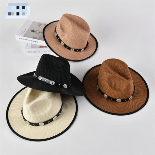 夏季防晒草编太阳帽男女户外大檐遮阳帽子英伦牛仔帽法式复古礼帽