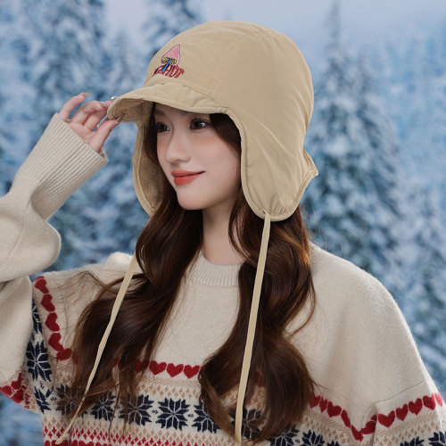 轻薄炫彩蘑菇雷锋帽女士冬天加绒鸭舌护耳套头帽韩版显脸小滑雪帽