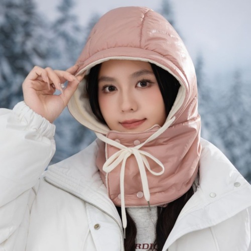冬季新款韩版氛围感帽子女护颈保暖加绒舒适一体连帽围脖
