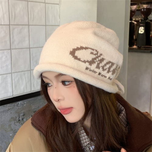美式外贸跨境新款时尚字母慵懒风针织帽秋冬季保暖无檐堆堆帽冷帽
