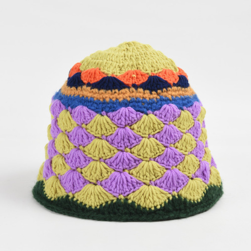 elegant style autumn and winter retro minority european and american hand-woven knitted bucket hat color matching wool hat trendy korean new