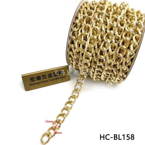 golden decoration metal long chain anodized aluminum chain garment handbag shoes necklace embossed twisted chain 13 * 18mm