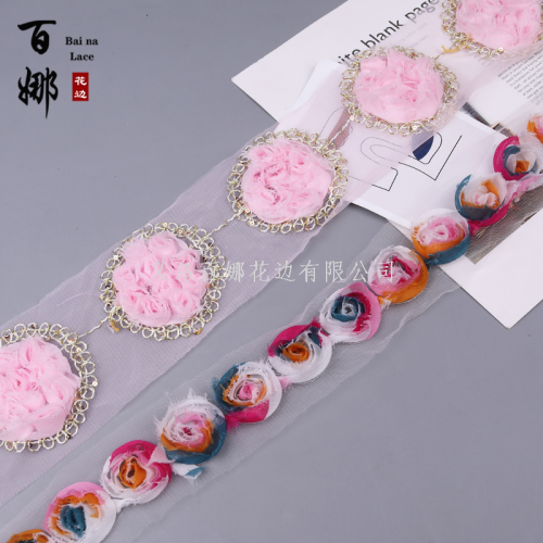 Bai Na Lace Chiffon Three-Dimensional Flower Mesh Chassis Flower Bar Code Eco-friendly Bag Clothing Children‘s Clothing Headband Accessories DIY