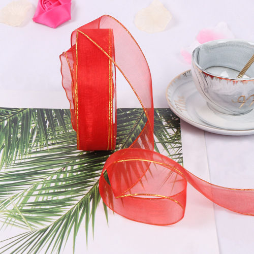 双金边纱带雪纺2.5cm厘米手工DIY材料手捧花束装饰鲜花烘焙包装带