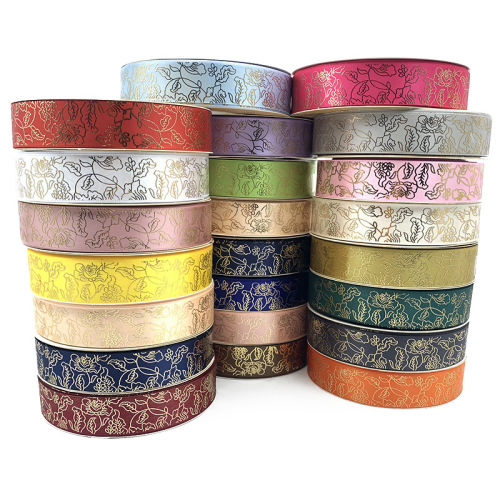 2.5cm玫瑰花热固烫 烫银礼品包装 厂家直供鲜花包装印刷丝带 喜庆