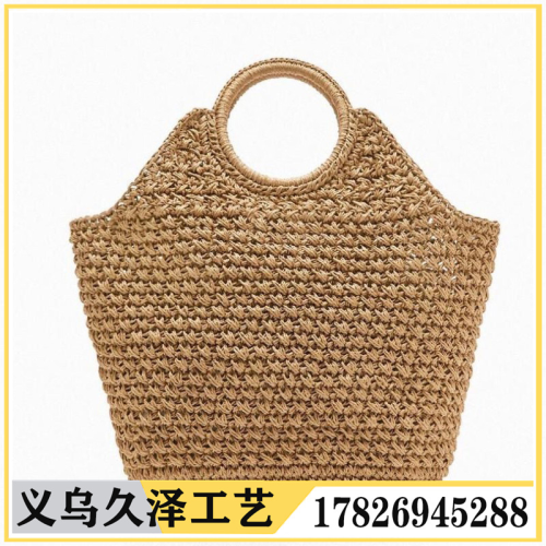 factory wholesale hand-woven ring hand-carrying large capacity straw bag vacation bag women‘s bag