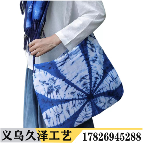 personality blue tie-dye ethnic handbag retro literary travel crossbody bag