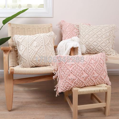 nordic design cotton string woven tassel home pillow living room backrest pillow